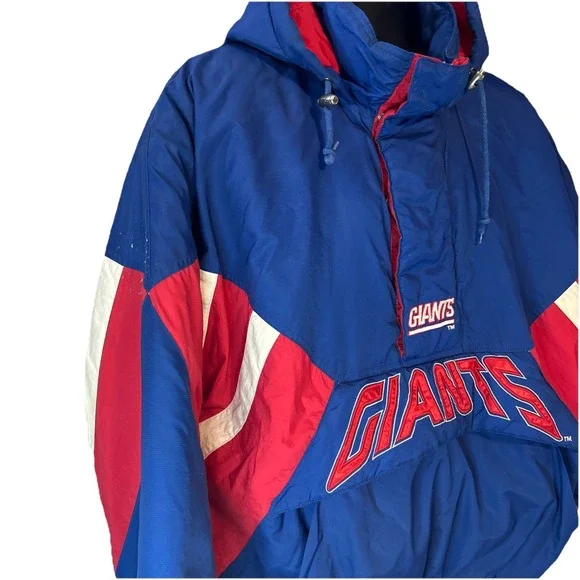 STARTER‎ 90's GIANTS Pullover Hooded Jacket Quilted Large NFL Pro Line Football